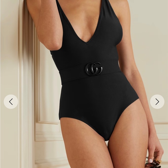 Gucci Sparkling black swimsuit or bodysuit with GG logo belt Miley Cyrus concert - Picture 3 of 11